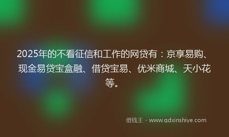 2025年的不看征信和工作的网贷有：京享易购、现金易贷宝盒融、借贷宝易、优米商城、天小花等。