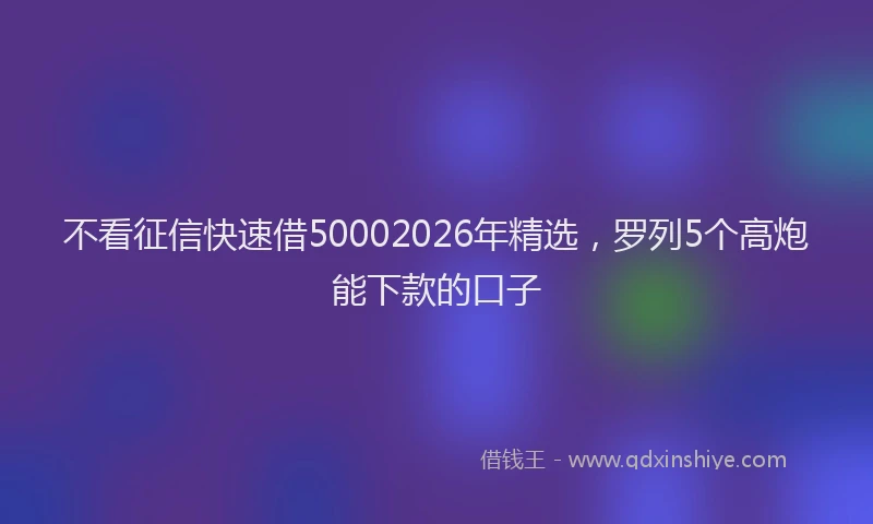 不看征信快速借50002026年精选，罗列5个高炮能下款的口子