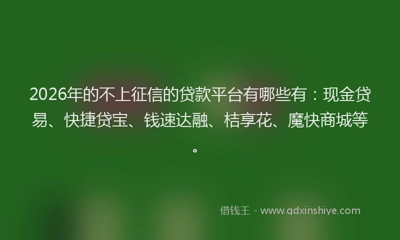 2026年的不上征信的贷款平台有哪些有:现金贷易、快捷贷宝、钱速达融、桔享花、魔快商城等。