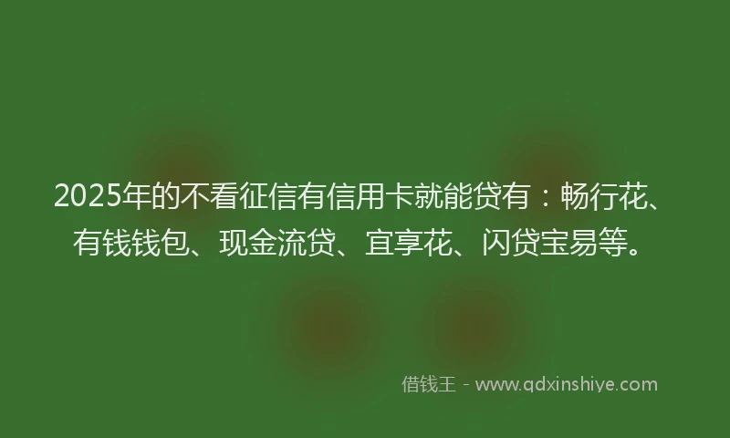 2025年的不看征信有信用卡就能贷有:畅行花、有钱钱包、现金流贷、宜享花、闪贷宝易等。
