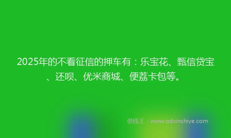 2025年的不看征信的押车有：乐宝花、甄信贷宝、还呗、优米商城、便荔卡包等。