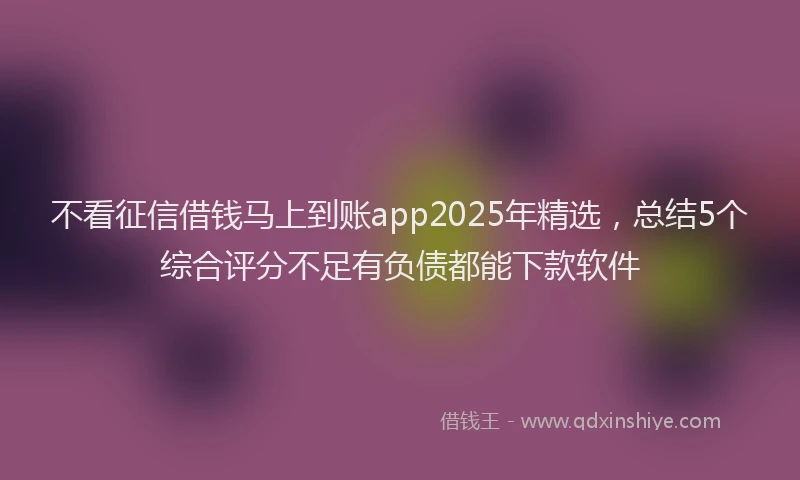 不看征信借钱马上到账app2025年精选，总结5个综合评分不足有负债都能下款软件