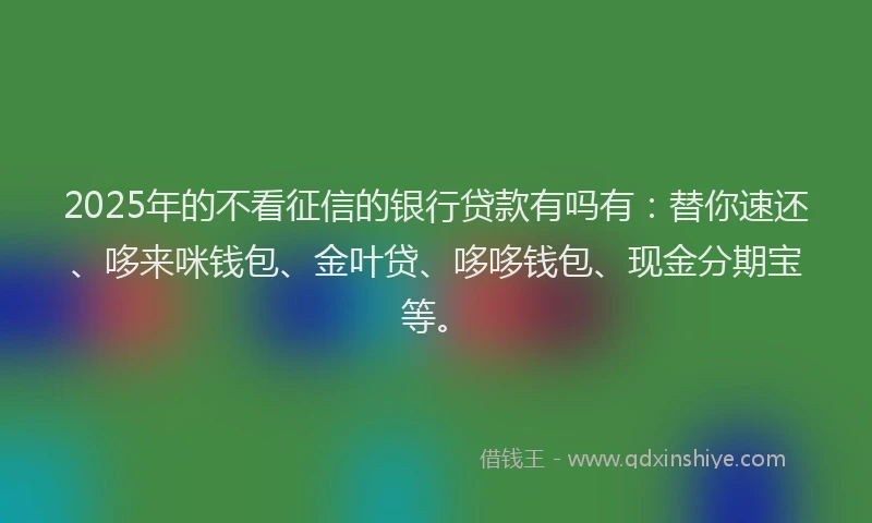 2025年的不看征信的银行贷款有吗有：替你速还、哆来咪钱包、金叶贷、哆哆钱包、现金分期宝等。