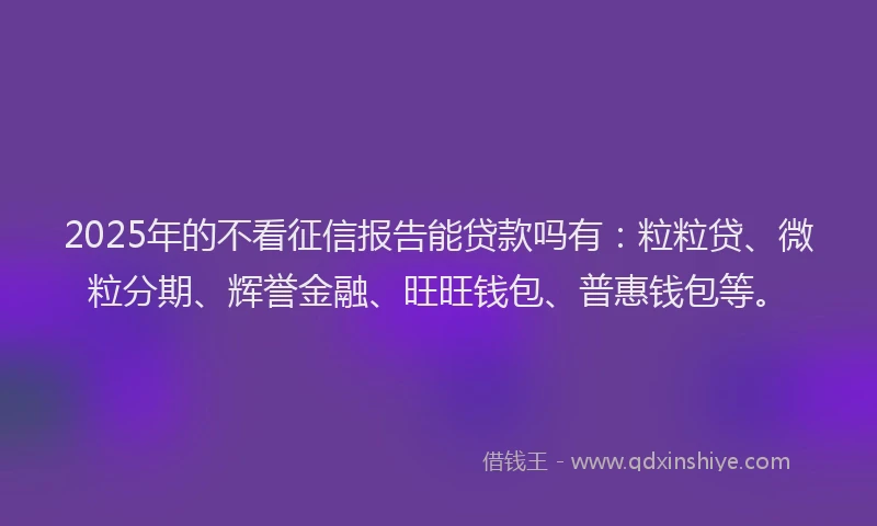 2025年的不看征信报告能贷款吗有：粒粒贷、微粒分期、辉誉金融、旺旺钱包、普惠钱包等。
