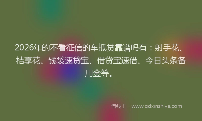 2026年的不看征信的车抵贷靠谱吗有：射手花、桔享花、钱袋速贷宝、借贷宝速借、今日头条备用金等。