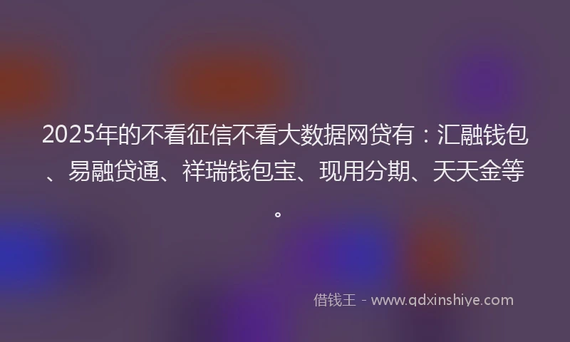 2025年的不看征信不看大数据网贷有:汇融钱包、易融贷通、祥瑞钱包宝、现用分期、天天金等。