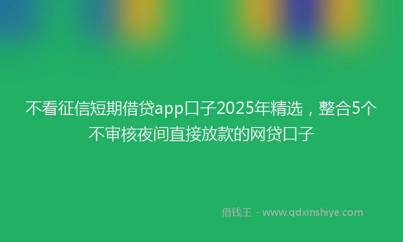 不看征信短期借贷app口子2025年精选，整合5个不审核夜间直接放款的网贷口子