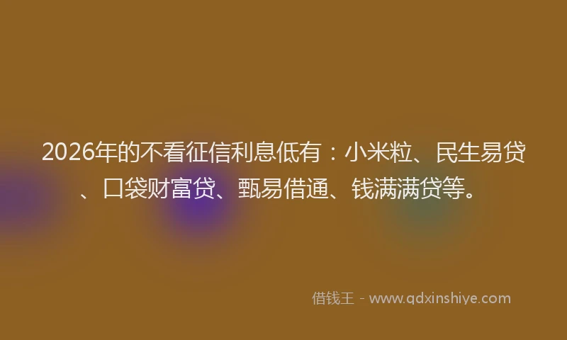 2026年的不看征信利息低有：小米粒、民生易贷、口袋财富贷、甄易借通、钱满满贷等。