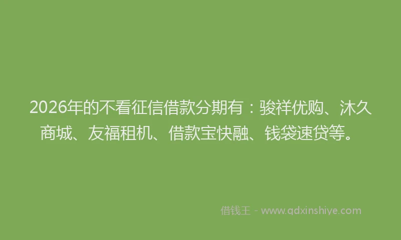 2026年的不看征信借款分期有:骏祥优购、沐久商城、友福租机、借款宝快融、钱袋速贷等。