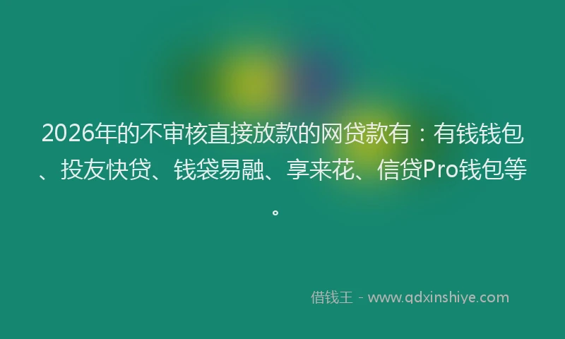 2026年的不审核直接放款的网贷款有：有钱钱包、投友快贷、钱袋易融、享来花、信贷Pro钱包等。