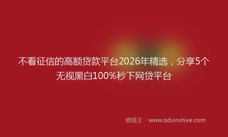 不看征信的高额贷款平台2026年精选，分享5个无视黑白100%秒下网贷平台