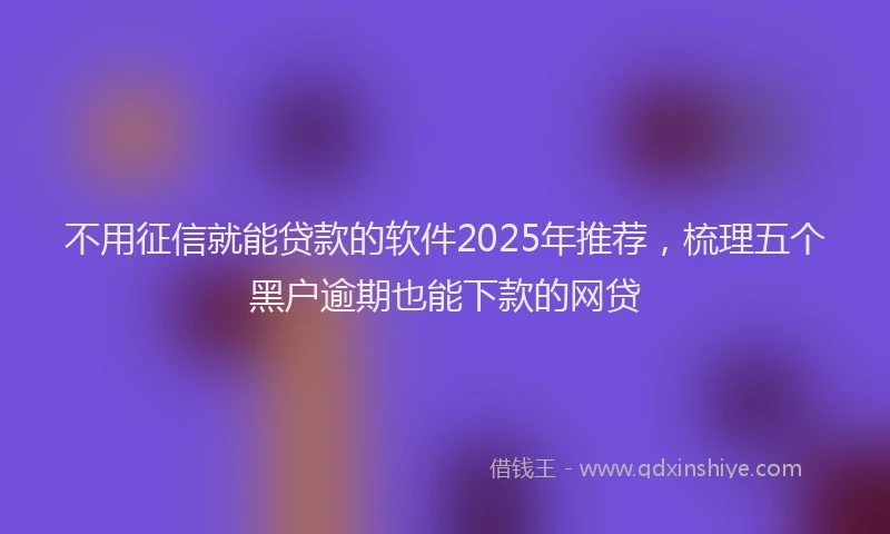 不用征信就能贷款的软件2025年推荐，梳理五个黑户逾期也能下款的网贷