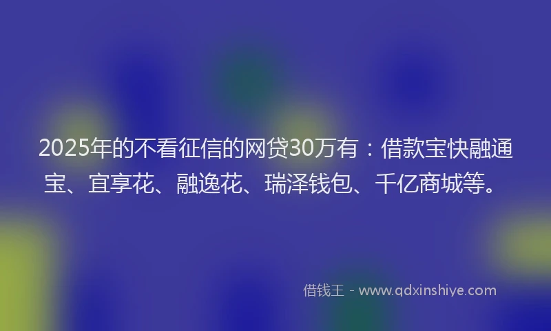 2025年的不看征信的网贷30万有：借款宝快融通宝、宜享花、融逸花、瑞泽钱包、千亿商城等。