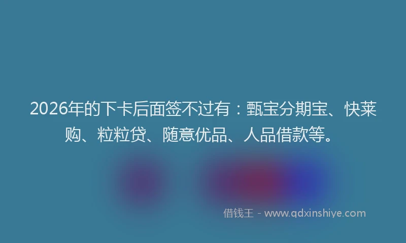 2026年的下卡后面签不过有：甄宝分期宝、快莱购、粒粒贷、随意优品、人品借款等。