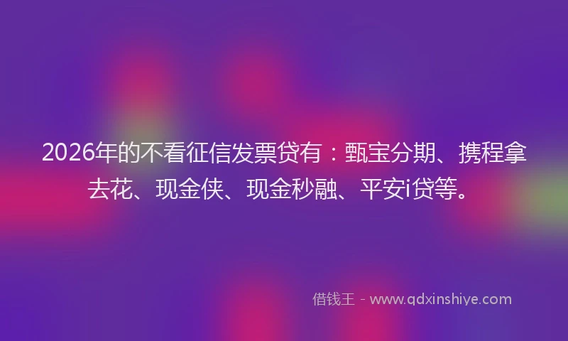 2026年的不看征信发票贷有：甄宝分期、携程拿去花、现金侠、现金秒融、平安i贷等。