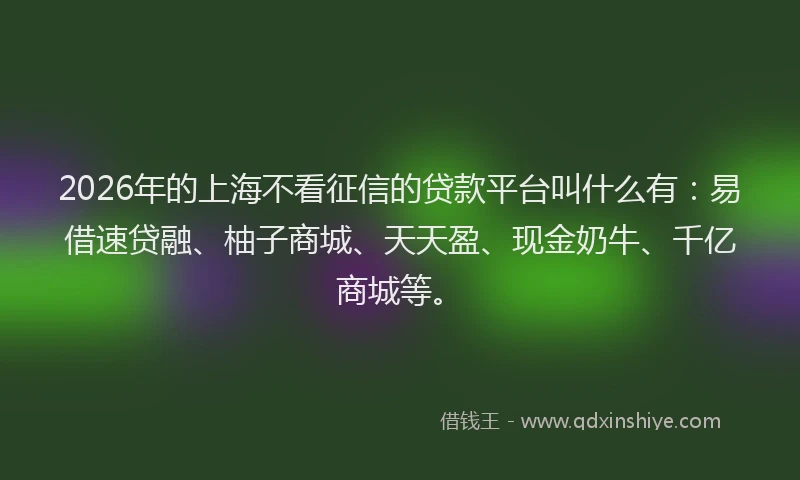2026年的上海不看征信的贷款平台叫什么有：易借速贷融、柚子商城、天天盈、现金奶牛、千亿商城等。
