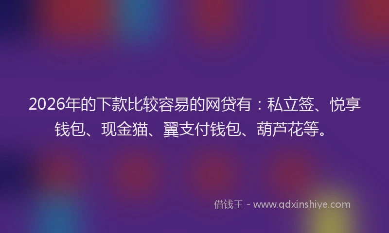 2026年的下款比较容易的网贷有:私立签、悦享钱包、现金猫、翼支付钱包、葫芦花等。