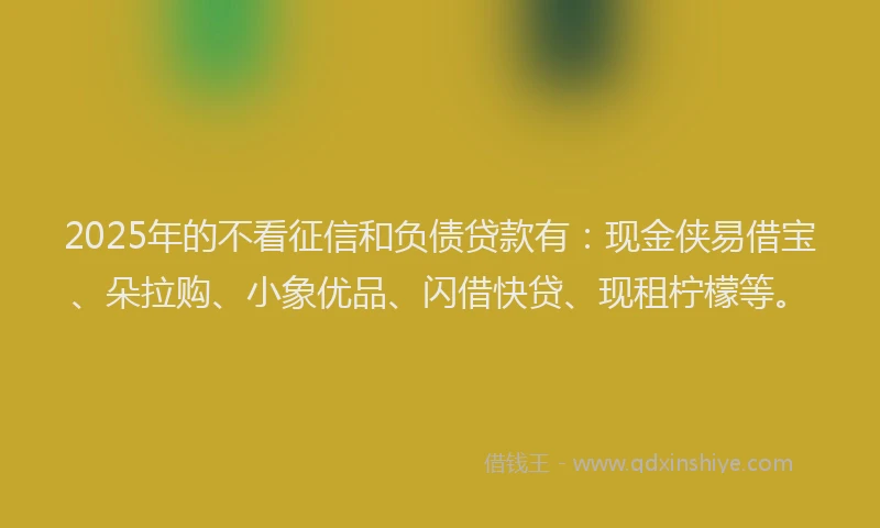 2025年的不看征信和负债贷款有：现金侠易借宝、朵拉购、小象优品、闪借快贷、现租柠檬等。