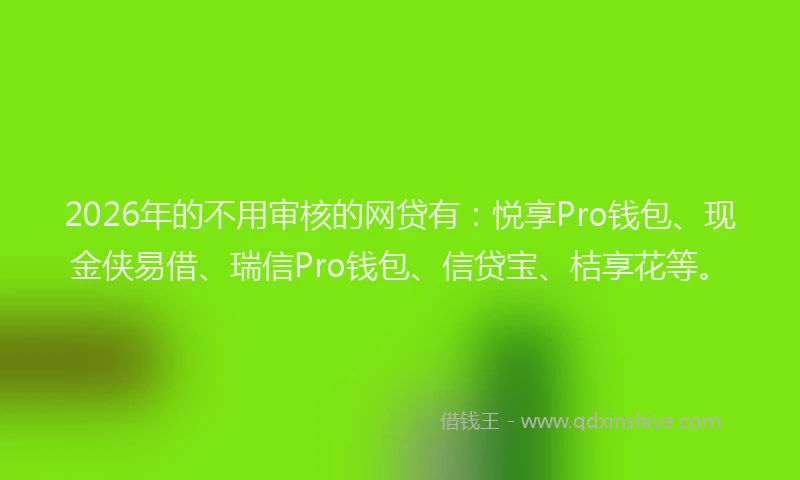 2026年的不用审核的网贷有：悦享Pro钱包、现金侠易借、瑞信Pro钱包、信贷宝、桔享花等。