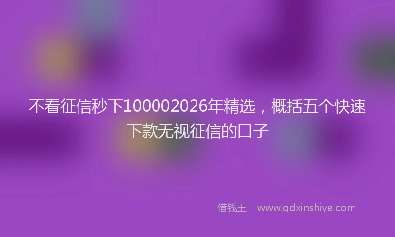 不看征信秒下100002026年精选，概括五个快速下款无视征信的口子