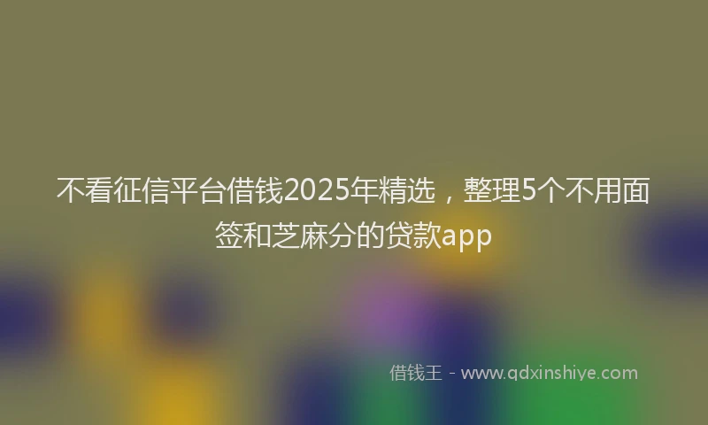 不看征信平台借钱2025年精选，整理5个不用面签和芝麻分的贷款app