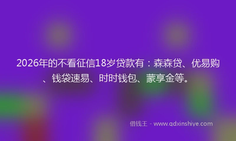 2026年的不看征信18岁贷款有：森森贷、优易购、钱袋速易、时时钱包、蒙享金等。