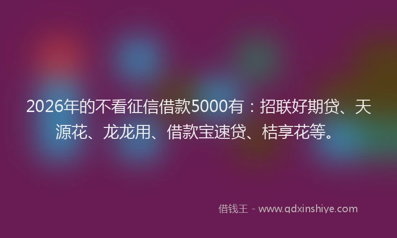 2026年的不看征信借款5000有：招联好期贷、天源花、龙龙用、借款宝速贷、桔享花等。