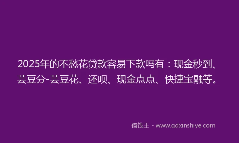 2025年的不愁花贷款容易下款吗有：现金秒到、芸豆分-芸豆花、还呗、现金点点、快捷宝融等。