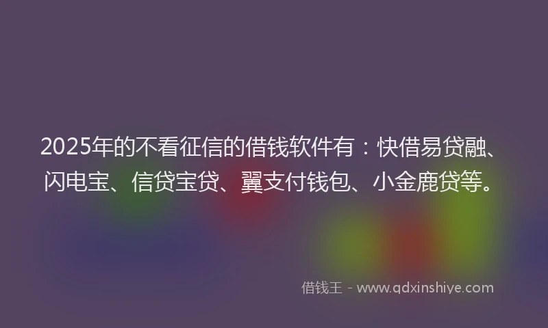 2025年的不看征信的借钱软件有：快借易贷融、闪电宝、信贷宝贷、翼支付钱包、小金鹿贷等。