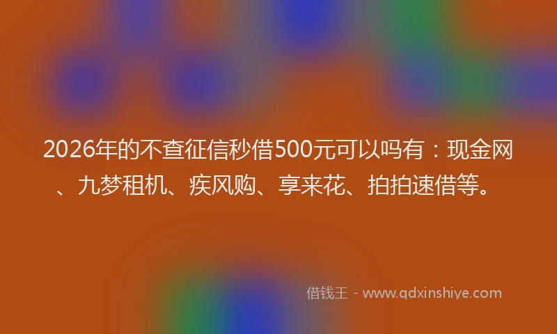 2026年的不查征信秒借500元可以吗有:现金网、九梦租机、疾风购、享来花、拍拍速借等。