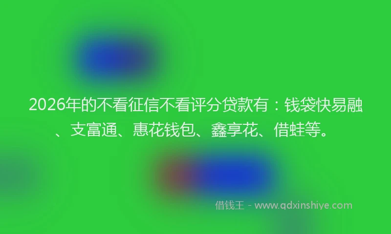 2026年的不看征信不看评分贷款有：钱袋快易融、支富通、惠花钱包、鑫享花、借蛙等。