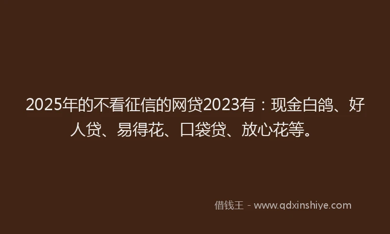 2025年的不看征信的网贷2023有:现金白鸽、好人贷、易得花、口袋贷、放心花等。