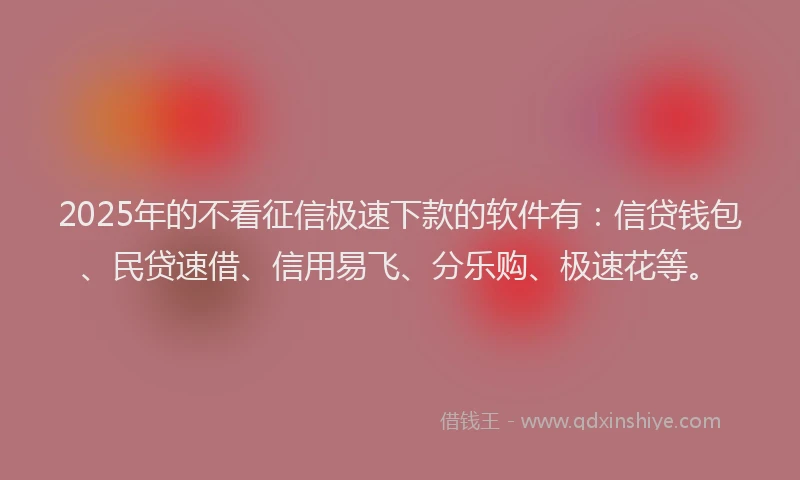 2025年的不看征信极速下款的软件有：信贷钱包、民贷速借、信用易飞、分乐购、极速花等。
