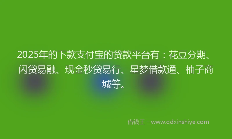 2025年的下款支付宝的贷款平台有:花豆分期、闪贷易融、现金秒贷易行、星梦借款通、柚子商城等。