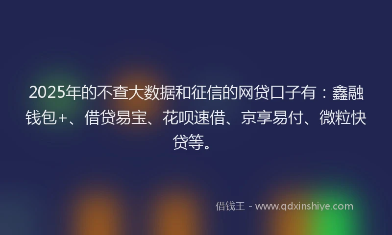 2025年的不查大数据和征信的网贷口子有：鑫融钱包+、借贷易宝、花呗速借、京享易付、微粒快贷等。