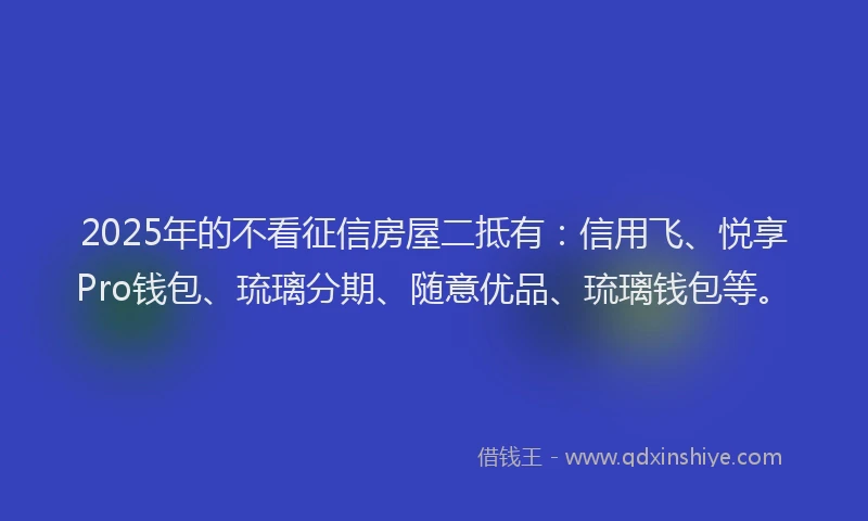 2025年的不看征信房屋二抵有：信用飞、悦享Pro钱包、琉璃分期、随意优品、琉璃钱包等。