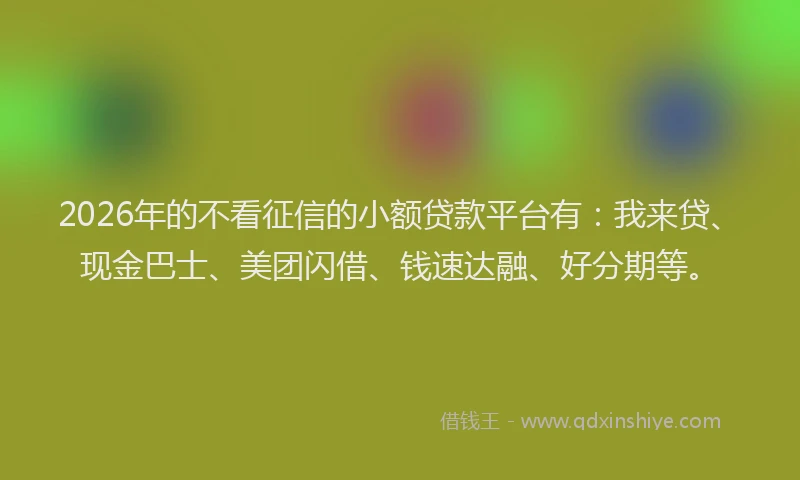 2026年的不看征信的小额贷款平台有：我来贷、现金巴士、美团闪借、钱速达融、好分期等。