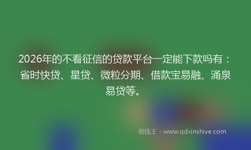 2026年的不看征信的贷款平台一定能下款吗有：省时快贷、星贷、微粒分期、借款宝易融、涌泉易贷等。