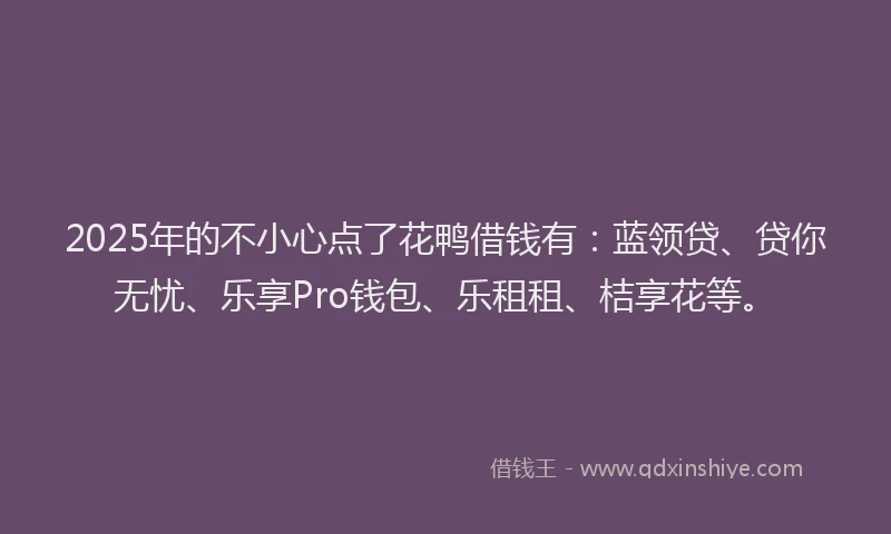2025年的不小心点了花鸭借钱有：蓝领贷、贷你无忧、乐享Pro钱包、乐租租、桔享花等。