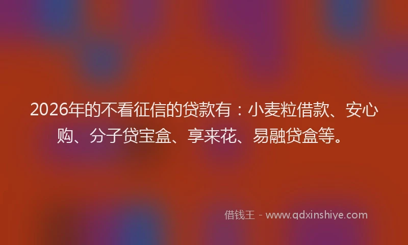 2026年的不看征信的贷款有：小麦粒借款、安心购、分子贷宝盒、享来花、易融贷盒等。