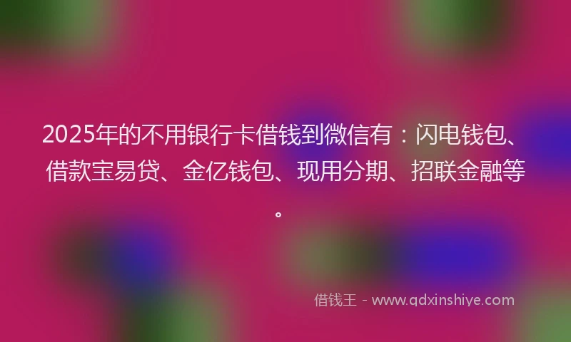 2025年的不用银行卡借钱到微信有：闪电钱包、借款宝易贷、金亿钱包、现用分期、招联金融等。