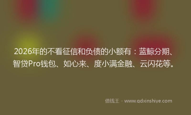 2026年的不看征信和负债的小额有:蓝鲸分期、智贷Pro钱包、如心来、度小满金融、云闪花等。