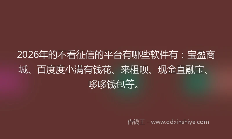 2026年的不看征信的平台有哪些软件有：宝盈商城、百度度小满有钱花、来租呗、现金直融宝、哆哆钱包等。