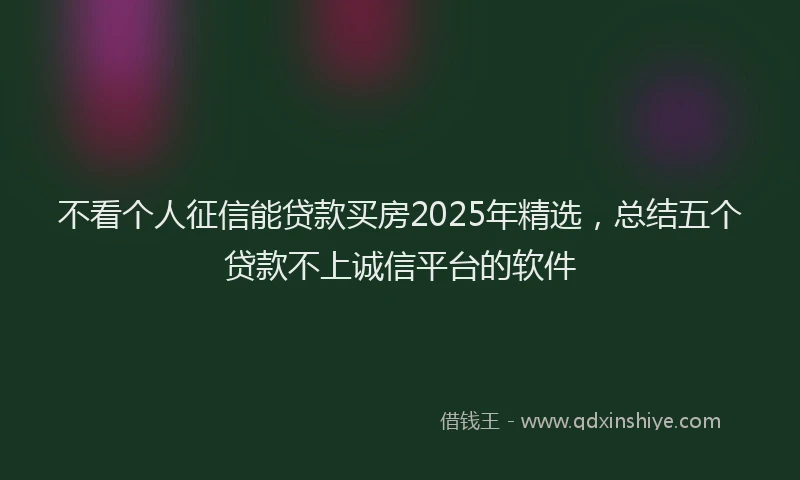 不看个人征信能贷款买房2025年精选，总结五个贷款不上诚信平台的软件