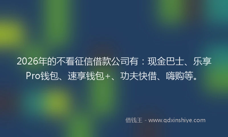 2026年的不看征信借款公司有:现金巴士、乐享Pro钱包、速享钱包+、功夫快借、嗨购等。
