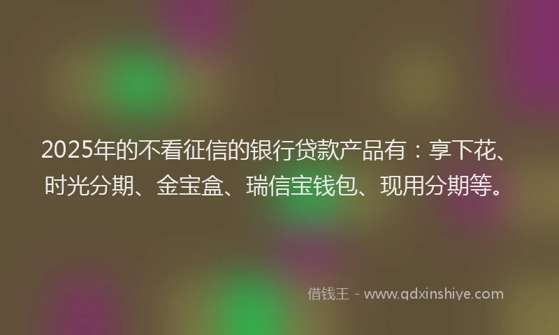 2025年的不看征信的银行贷款产品有：享下花、时光分期、金宝盒、瑞信宝钱包、现用分期等。