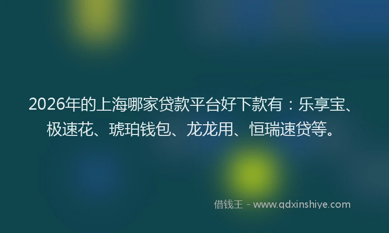 2026年的上海哪家贷款平台好下款有：乐享宝、极速花、琥珀钱包、龙龙用、恒瑞速贷等。