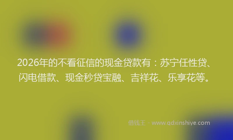 2026年的不看征信的现金贷款有：苏宁任性贷、闪电借款、现金秒贷宝融、吉祥花、乐享花等。