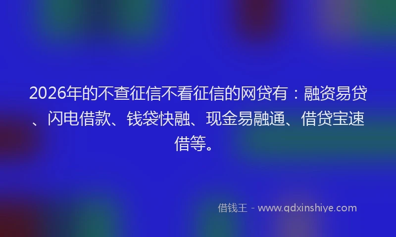 2026年的不查征信不看征信的网贷有：融资易贷、闪电借款、钱袋快融、现金易融通、借贷宝速借等。