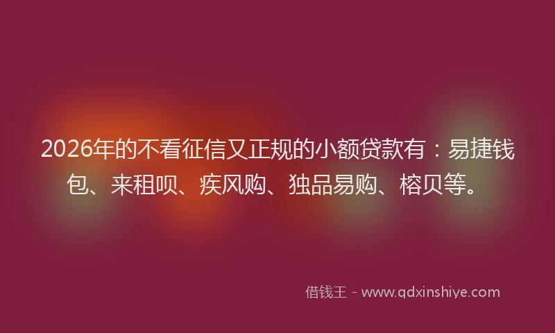 2026年的不看征信又正规的小额贷款有：易捷钱包、来租呗、疾风购、独品易购、榕贝等。